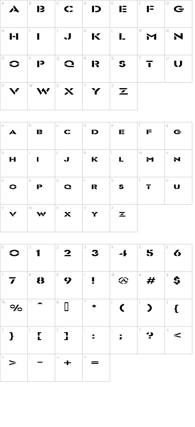 Templett Extended Normal character map