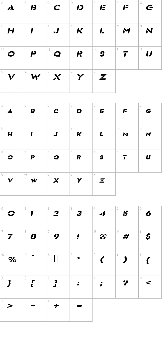 templett-wide-bolditalic character map