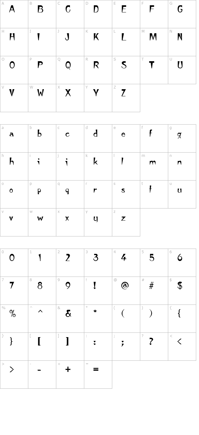 Tempura Regular character map