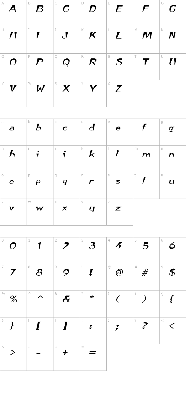 tempuraexpanded-italic character map