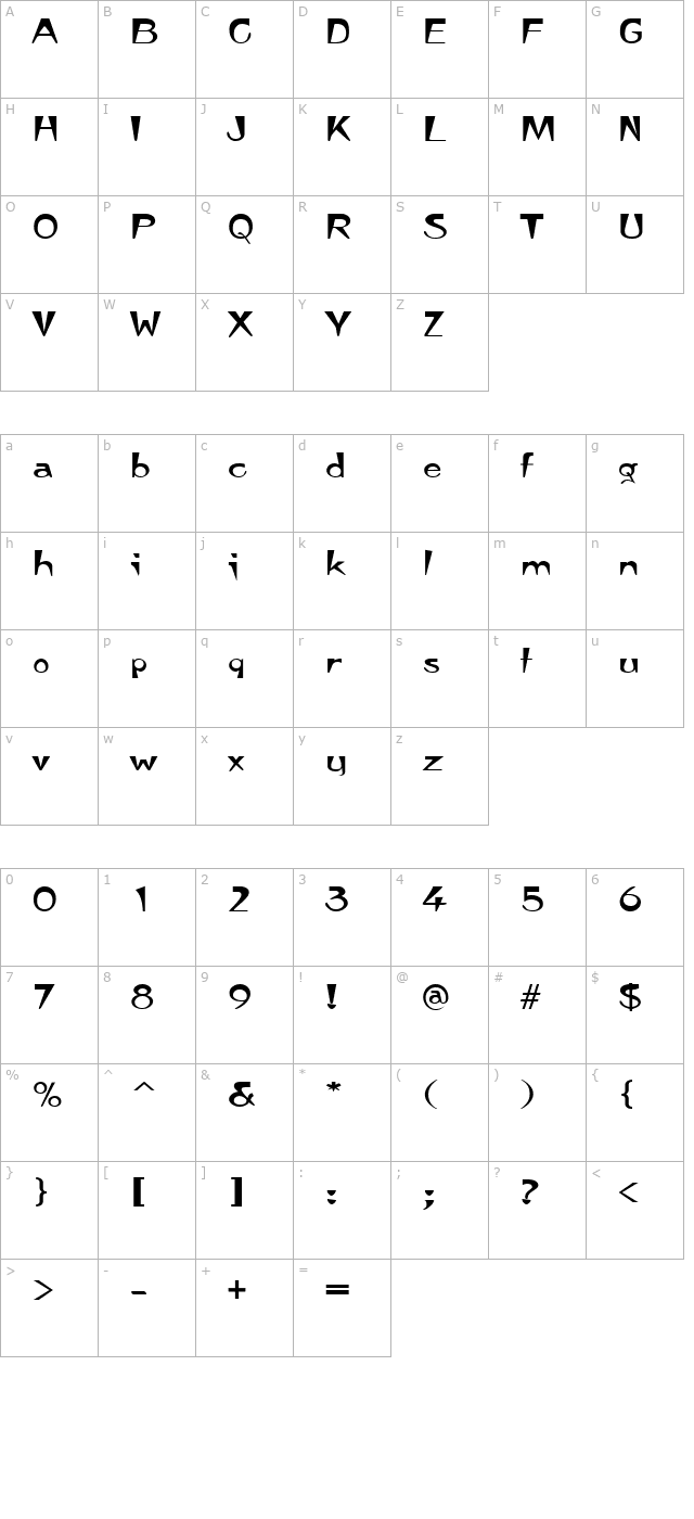 TempuraExpanded Regular character map