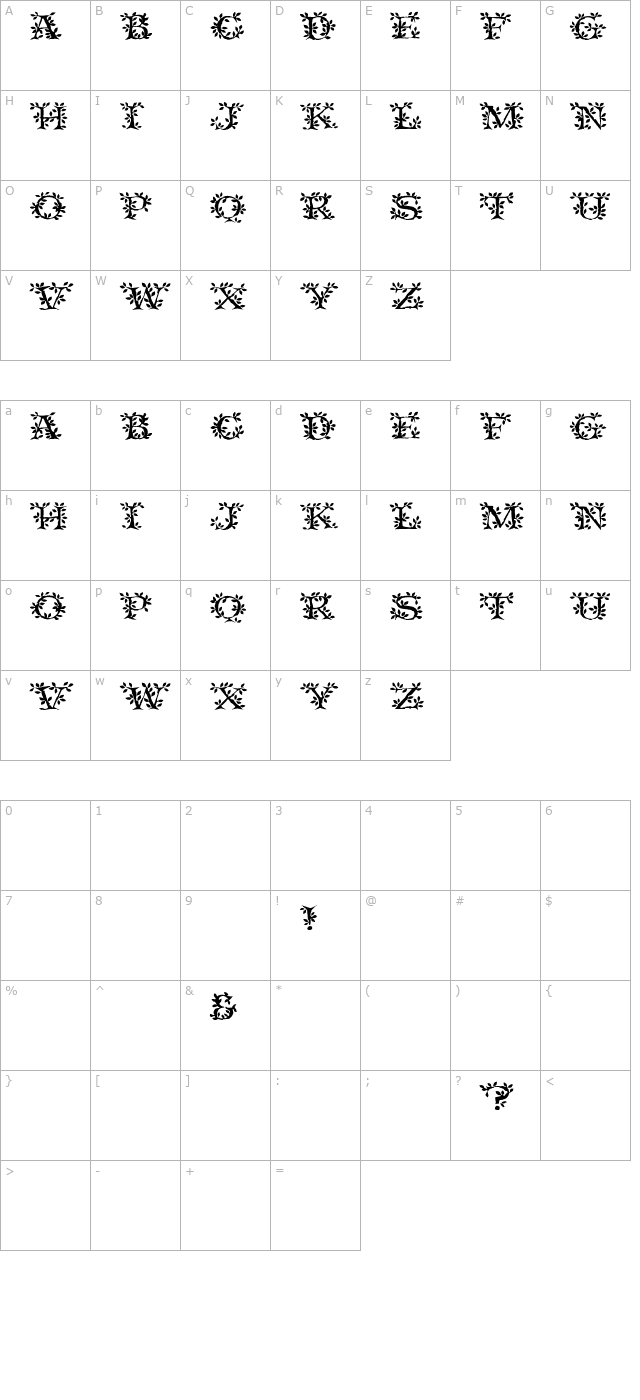 Tender Regular character map