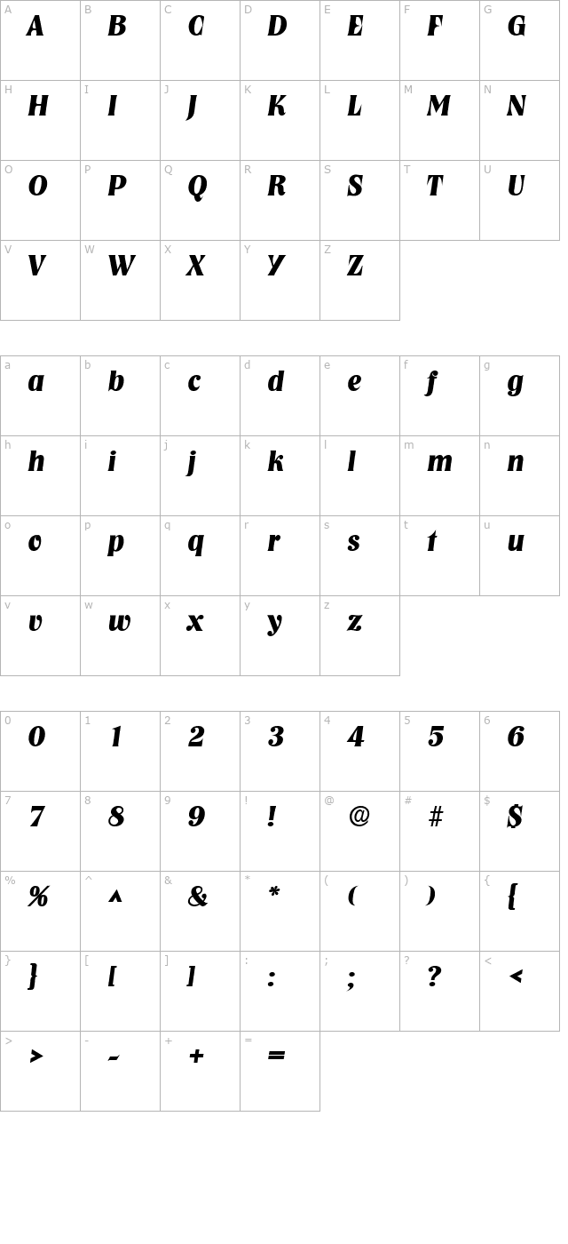 tennessee-heavy-sf-bold-italic character map