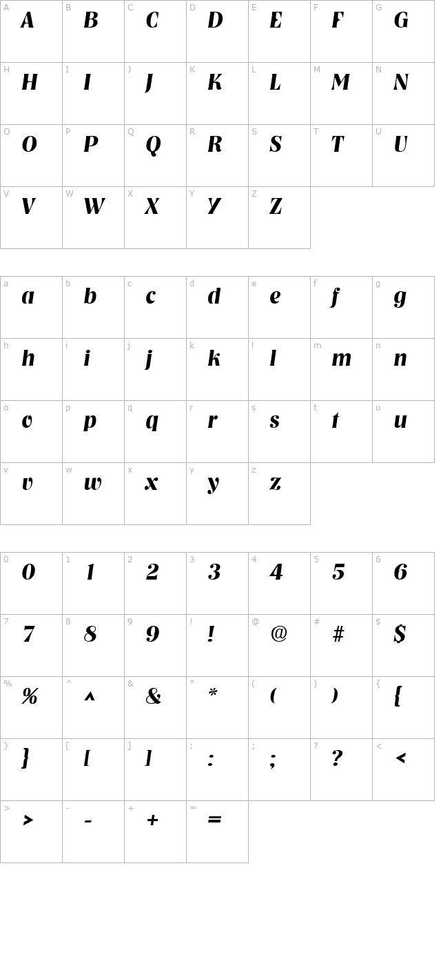 Tennessee SF Bold Italic character map