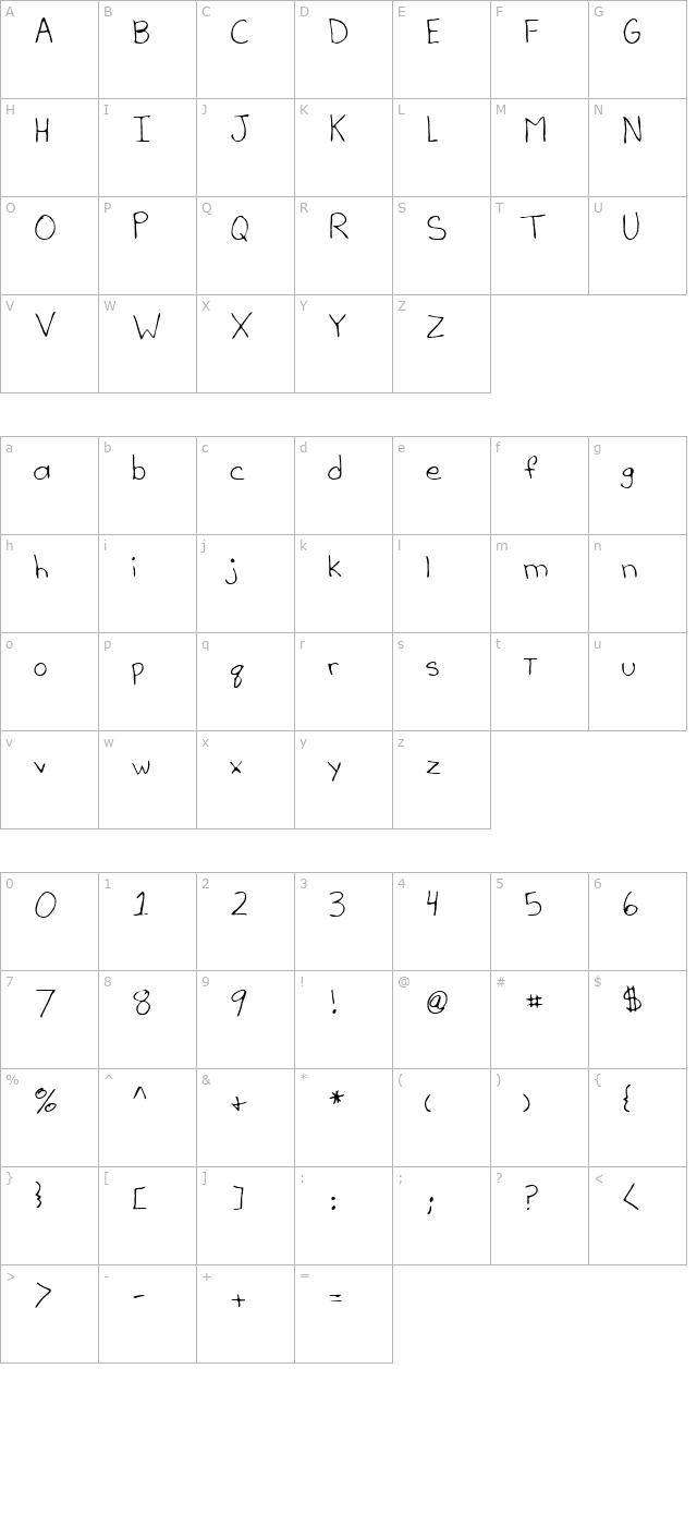 Teri Regular character map