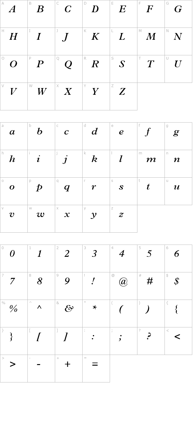 Terminus SSi Semi Bold Italic character map