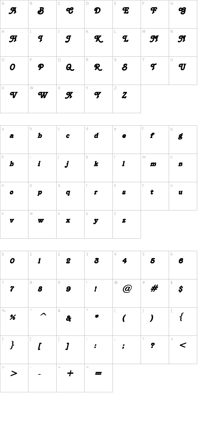 Terra BoldItalic character map