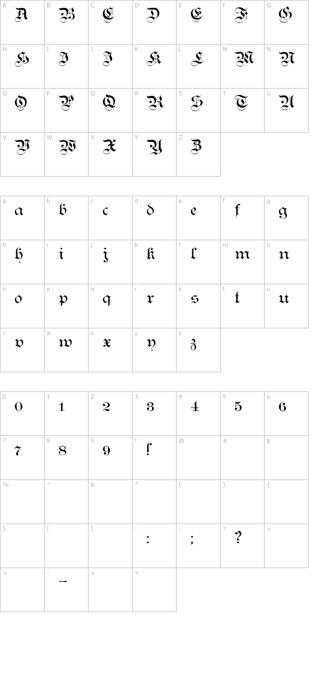 Teutonic No1 DemiBold character map