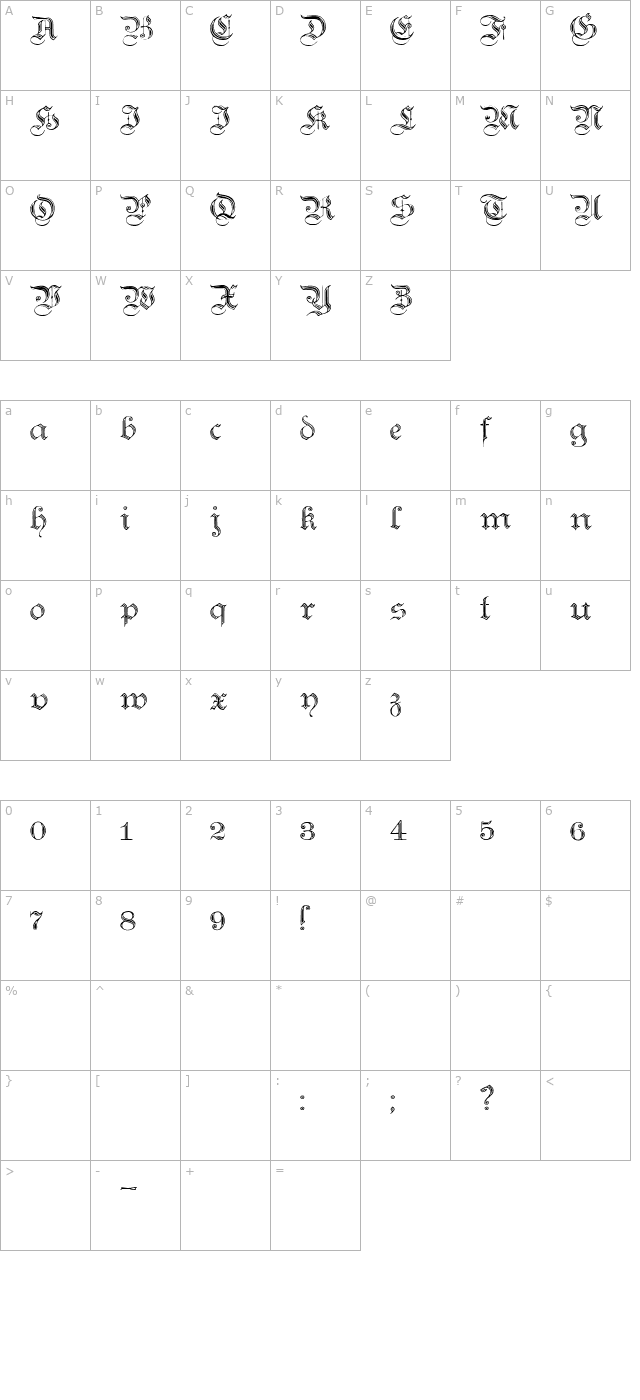 Teutonic No2 DemiBold character map