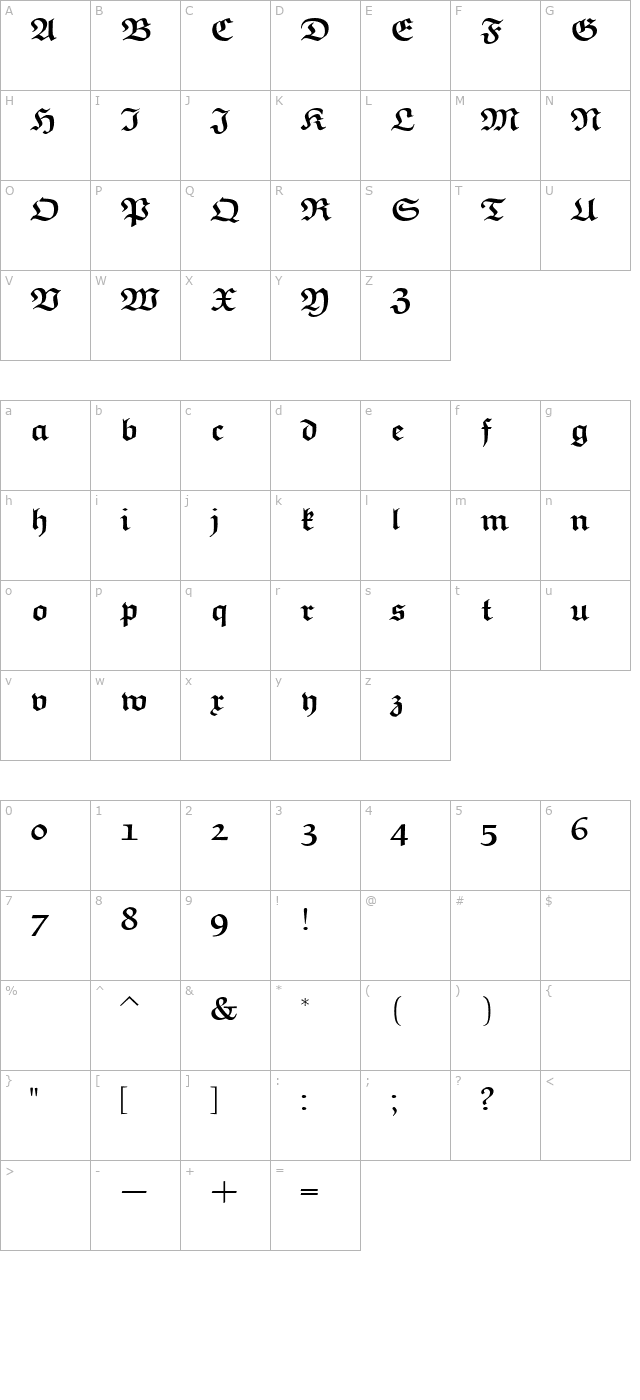 TeXplus EF Bold character map