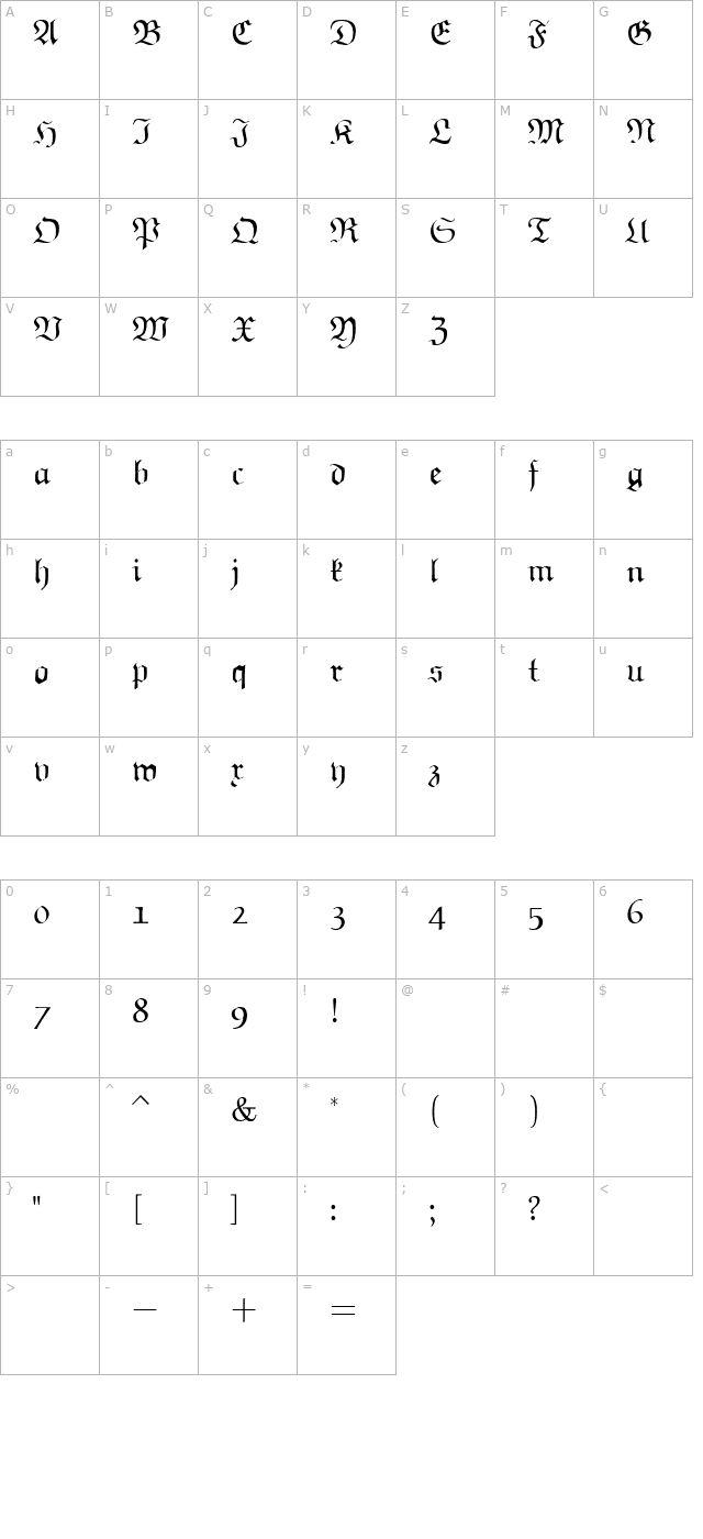 TeXplus EF character map