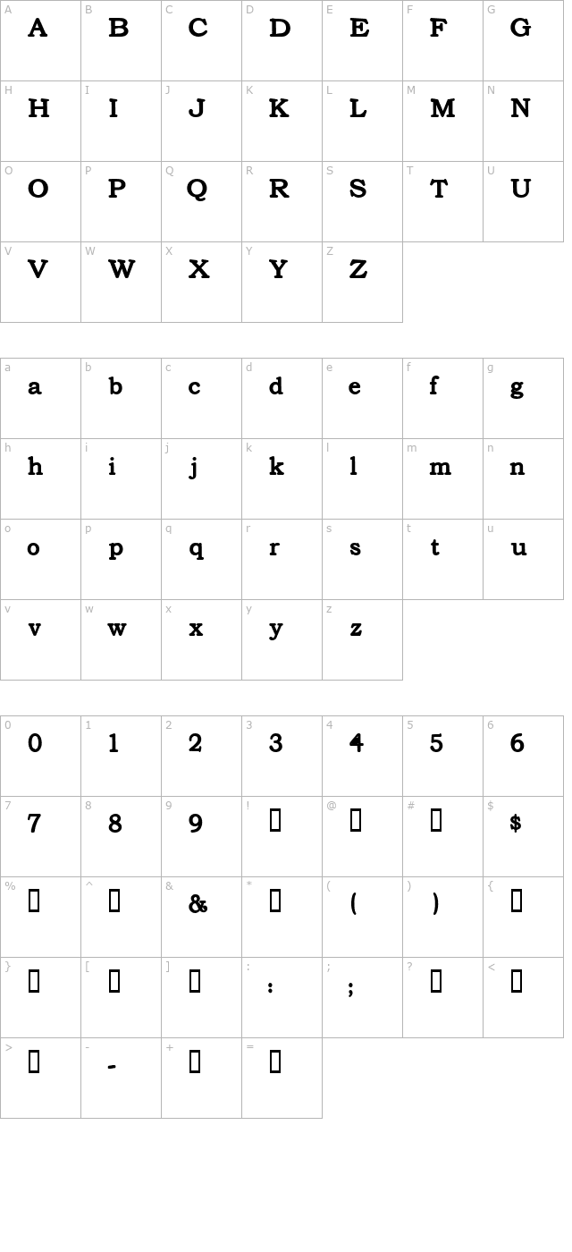 Text Serif Heavier HPLHS character map
