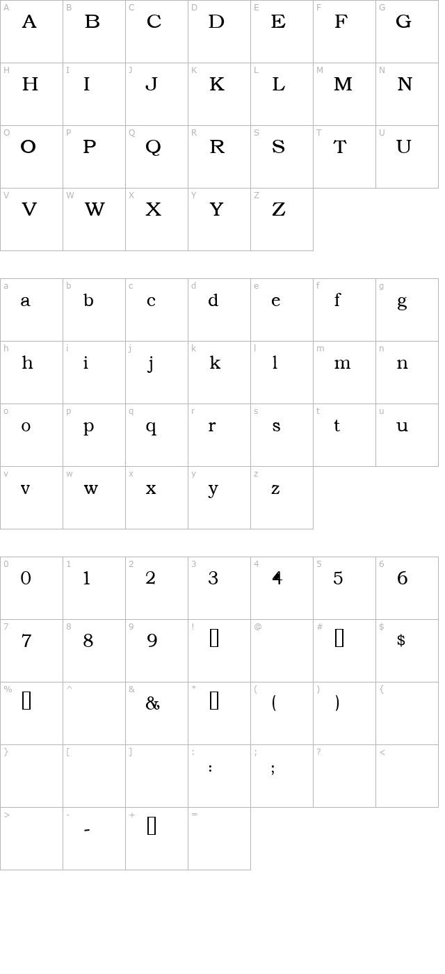 Text Serif Lighter HPLHS character map