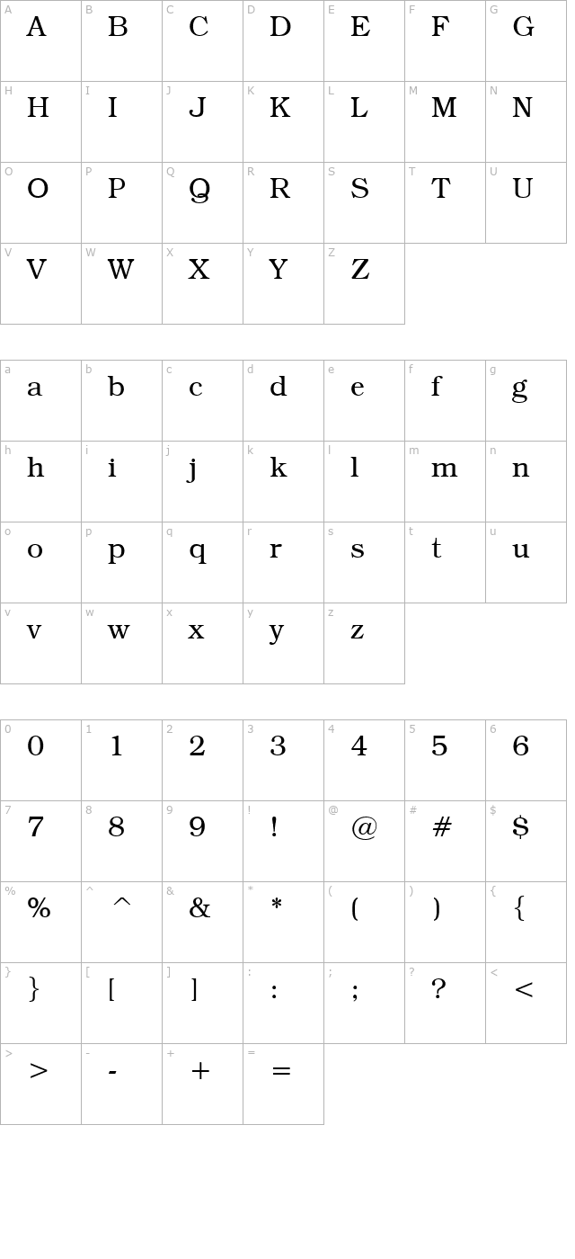 Textbook Light character map