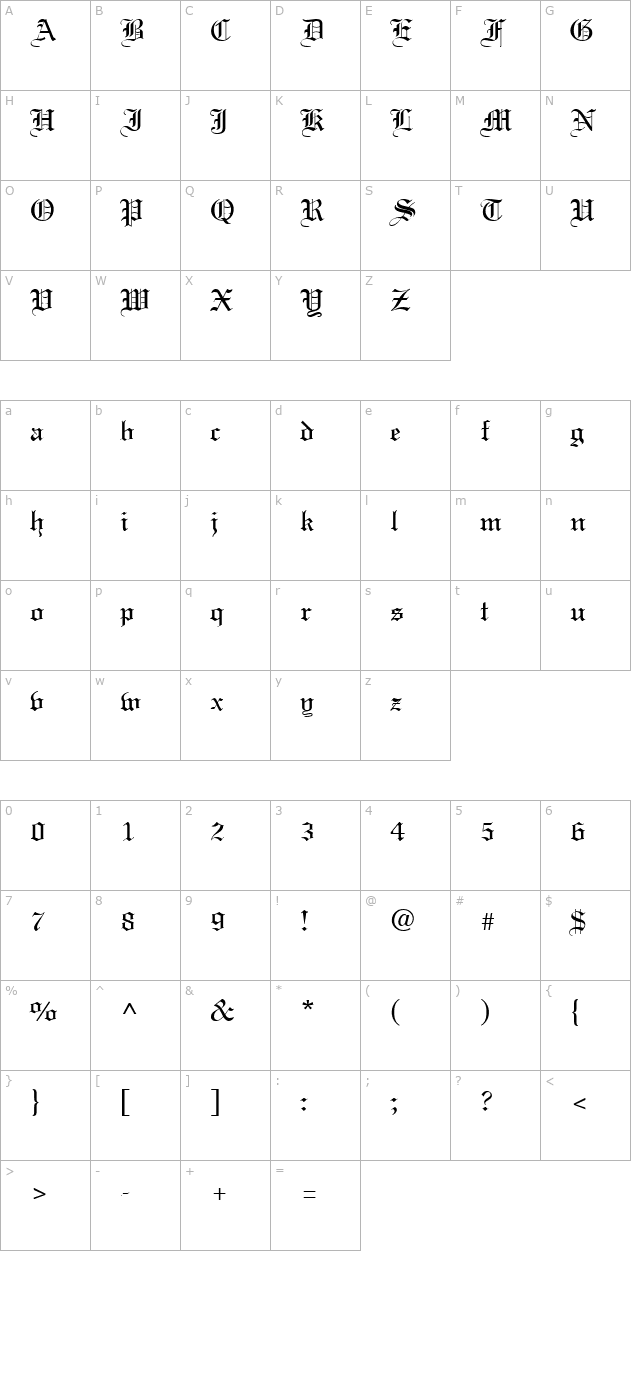 Textur Regular character map