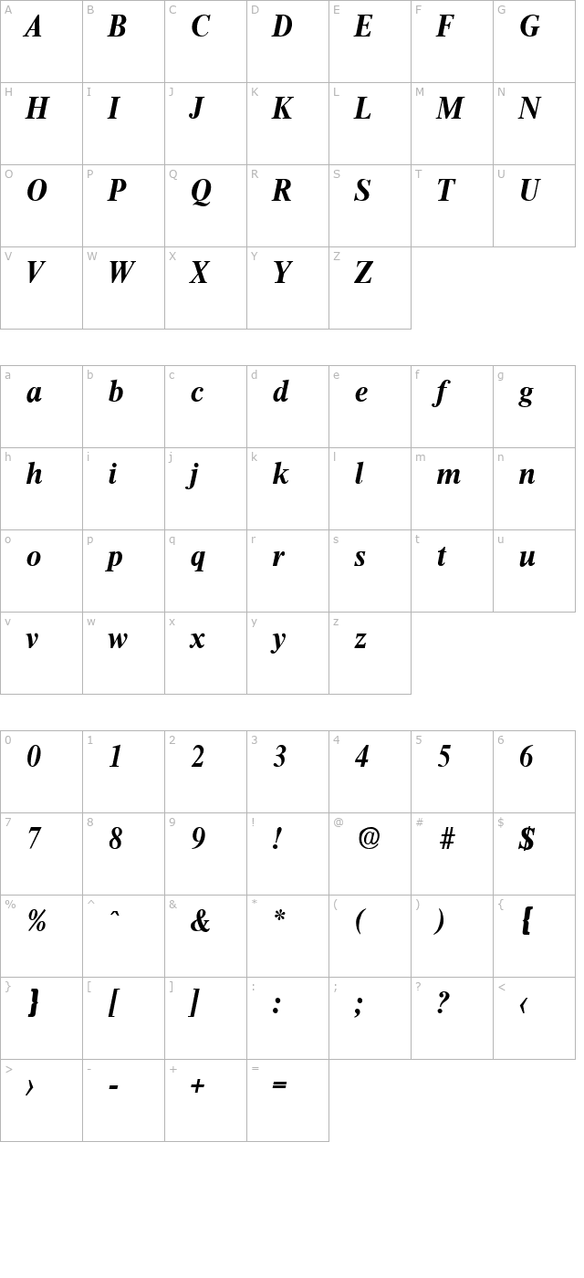 Thames-BoldIta character map