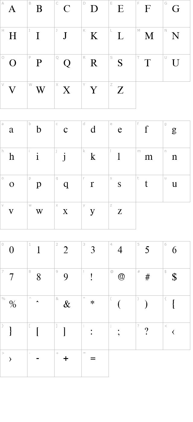 Thames-Regular character map