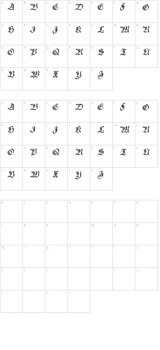 Thannhaeuser Zier OTF character map