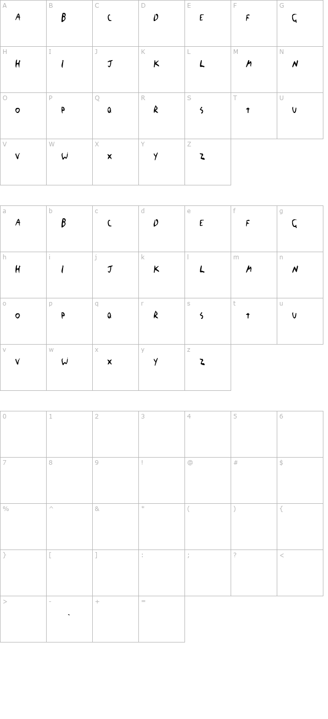 The Blick Font character map