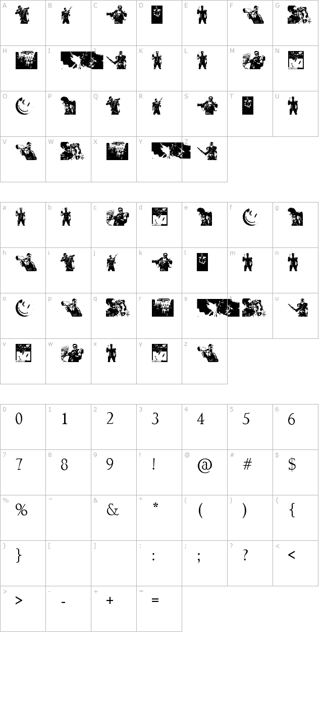 The Comedian Dingbats character map