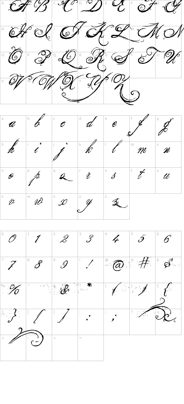 the King & Queen font character map