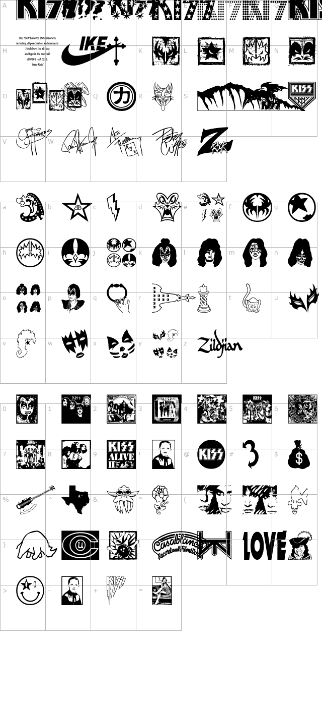 the-kiss-font character map