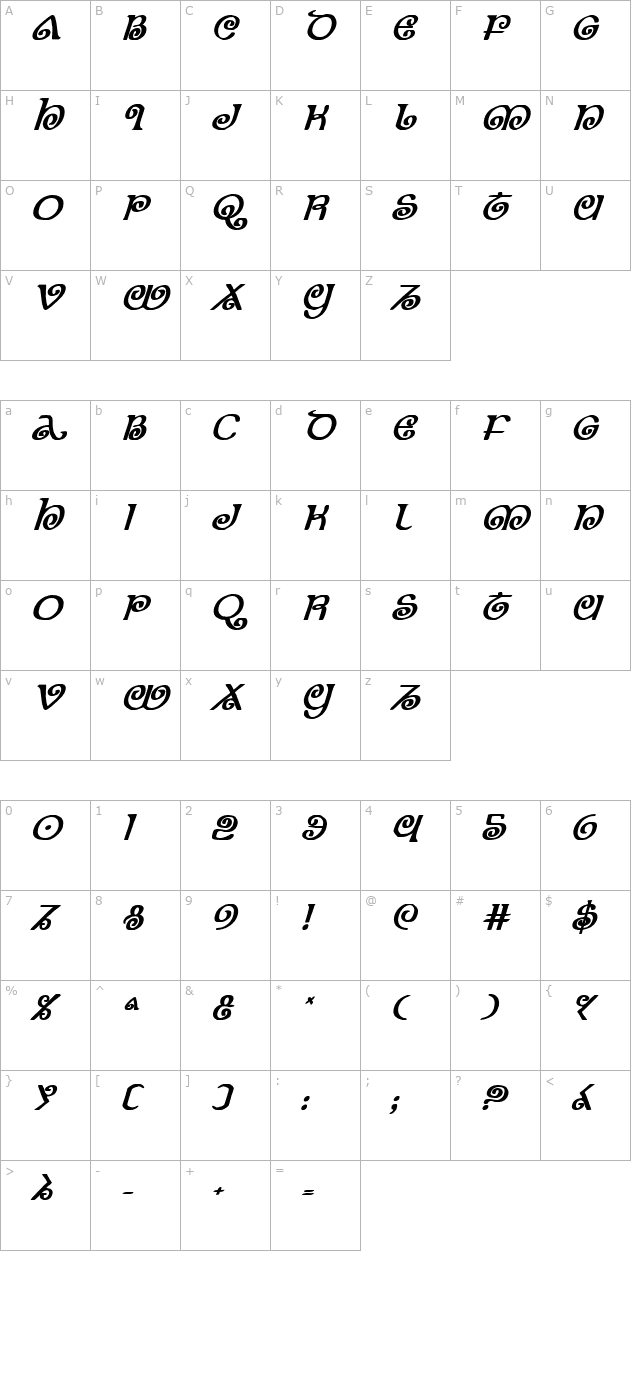 the-shire-bold-italic character map