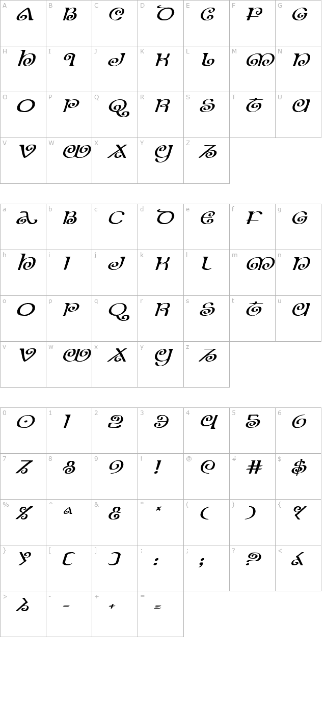 the-shire-expanded-italic character map