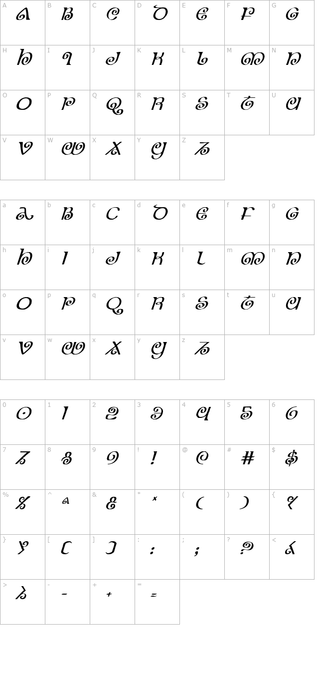 the-shire-italic character map