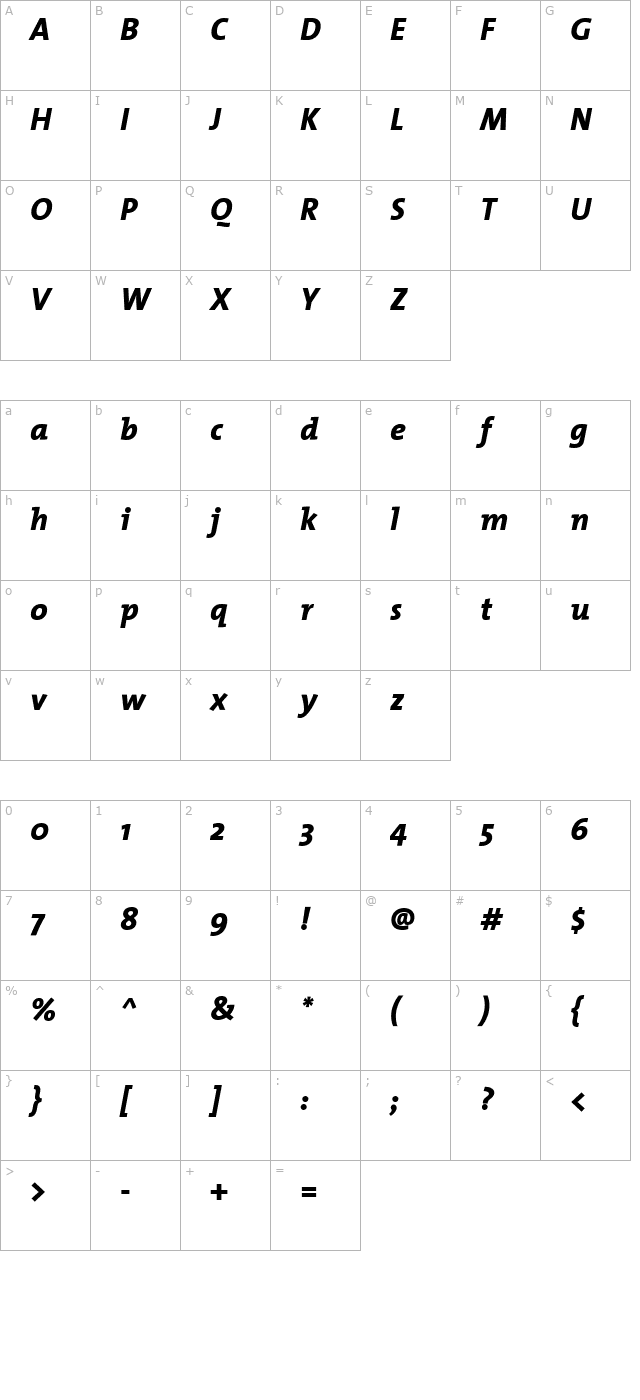 TheMix-ExtraBold Italic character map