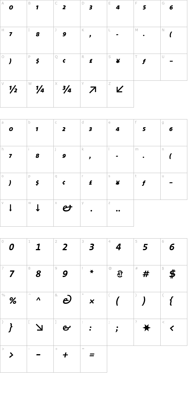 thesans-bold-expert-italic character map
