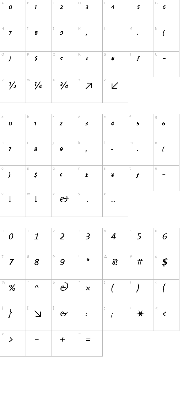 TheSansExpert-Italic character map