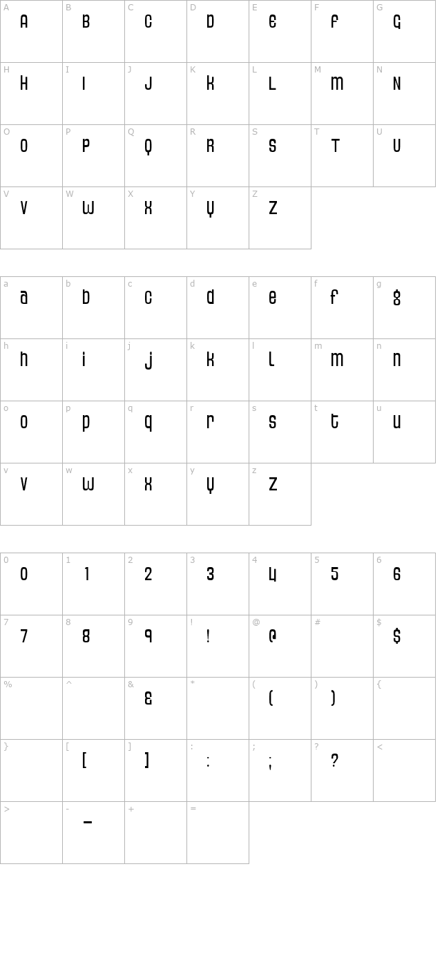 Thin Dime character map