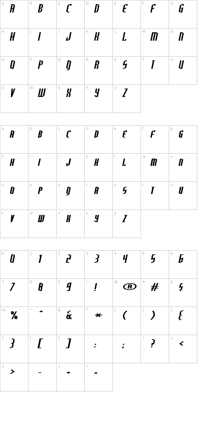 ThirdGeneration BoldItalic character map