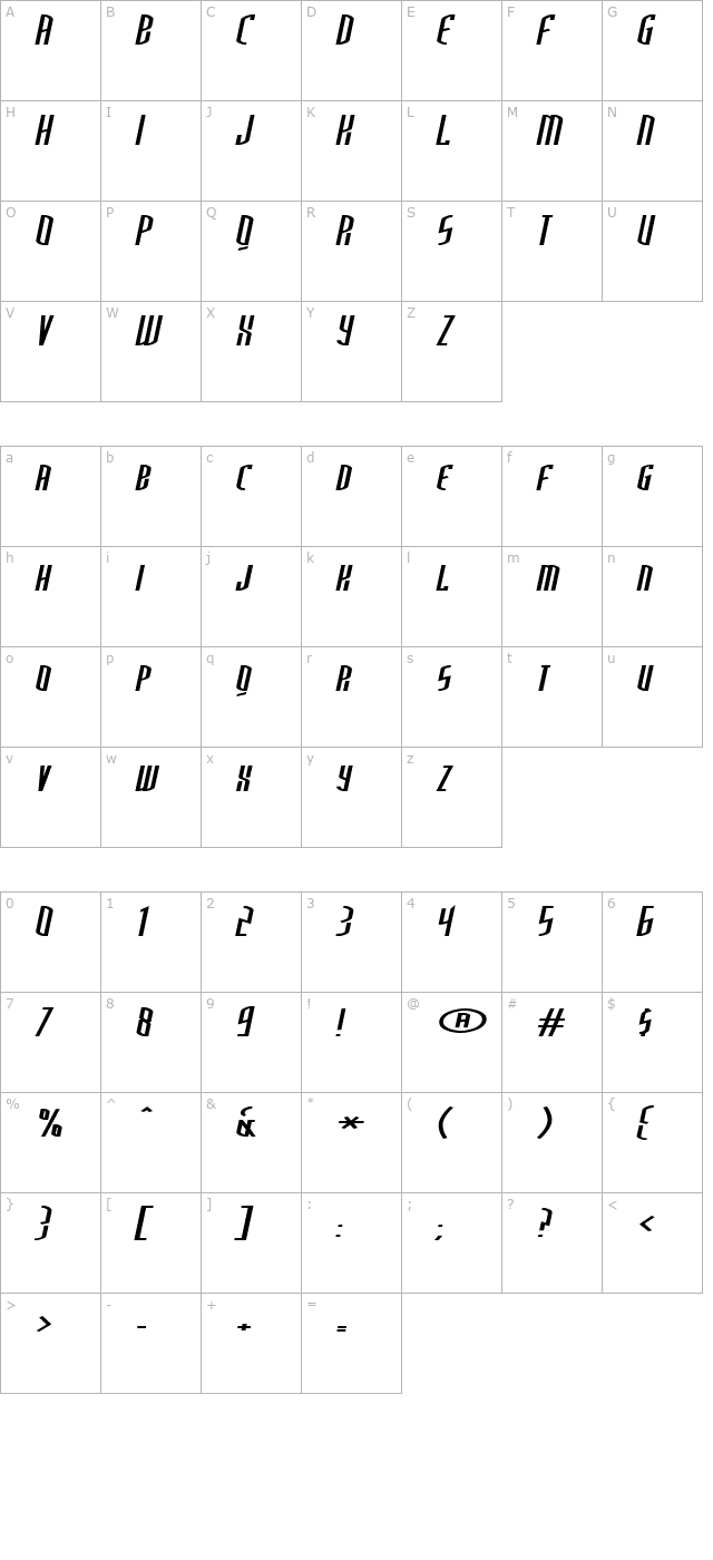 ThirdGeneration Italic character map