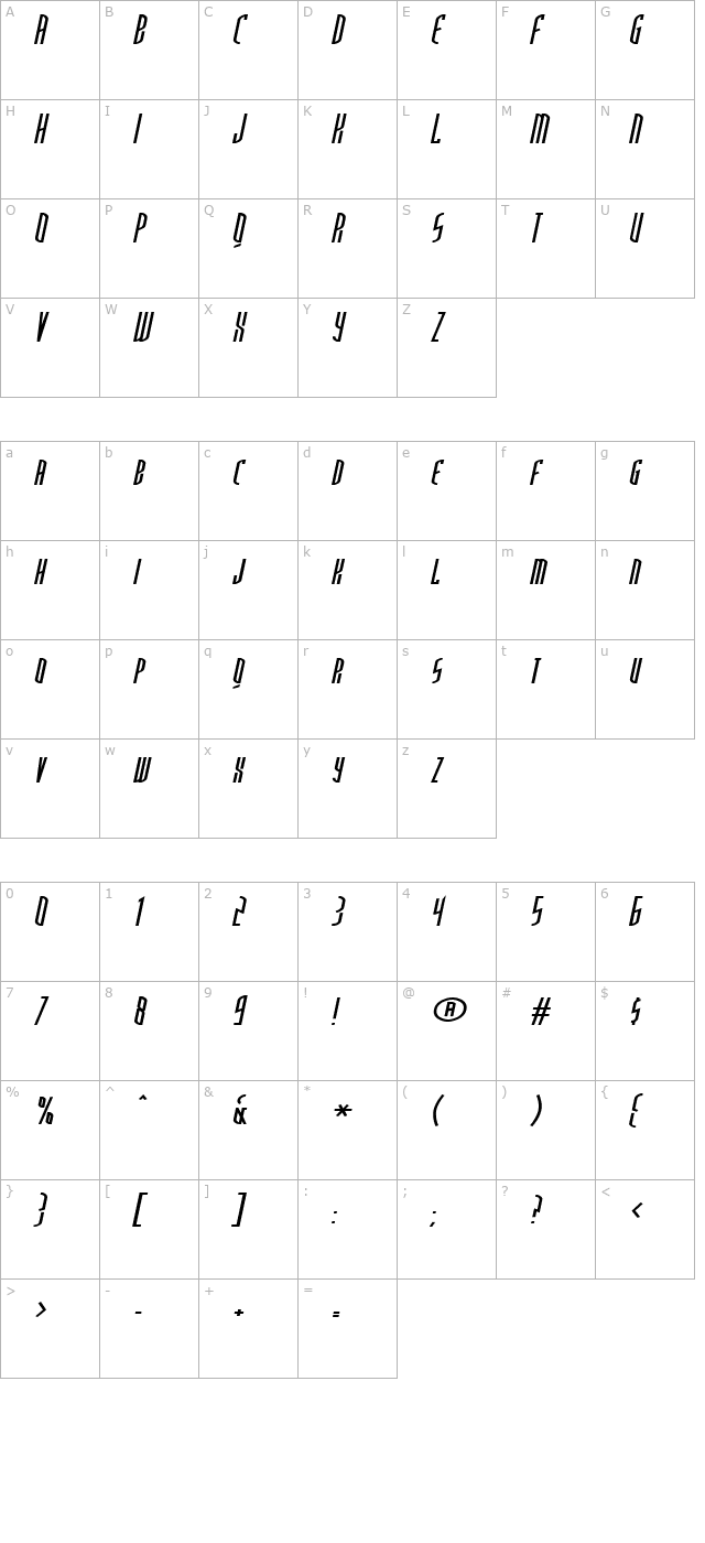 thirdgenerationcondensed-italic character map