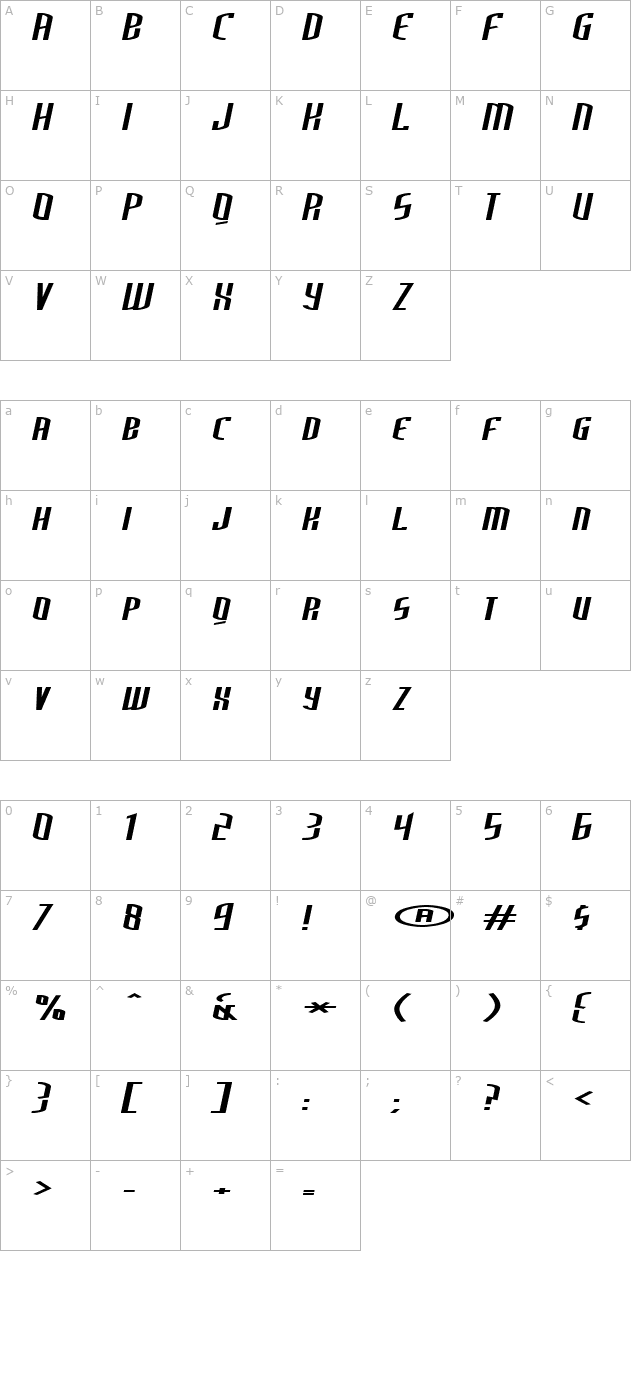 ThirdGenerationExtended Italic character map