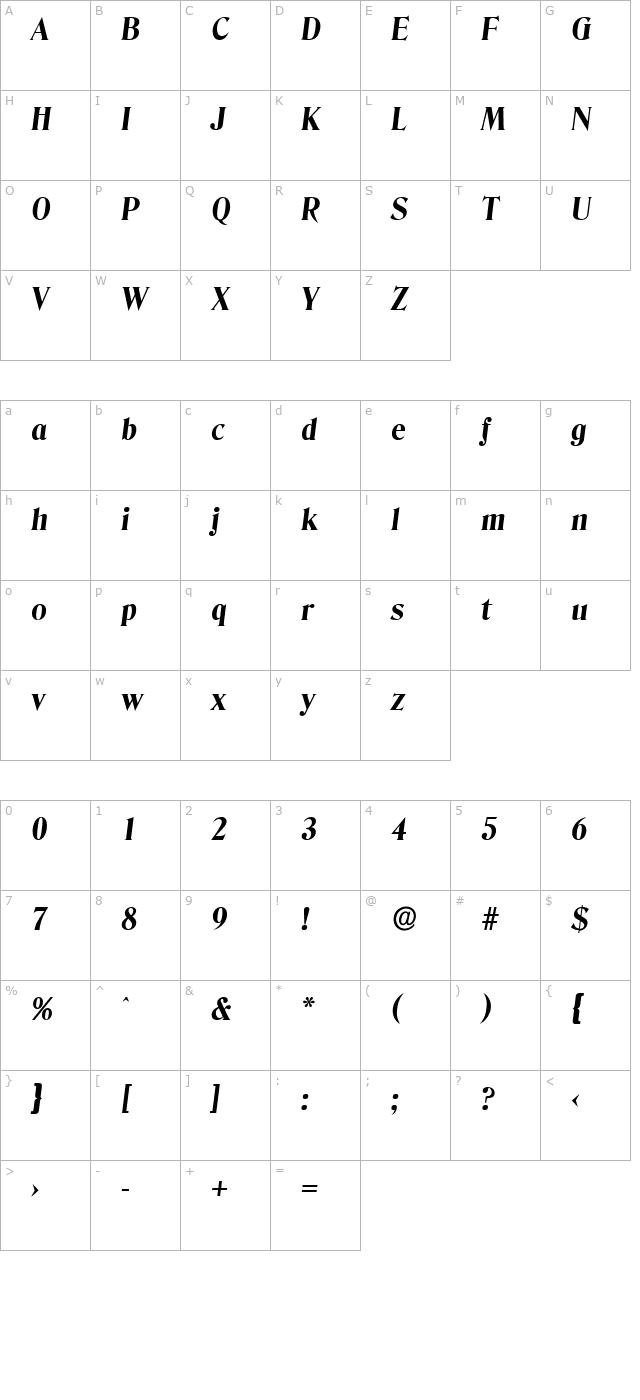 thomasbecker-extrabold-italic character map