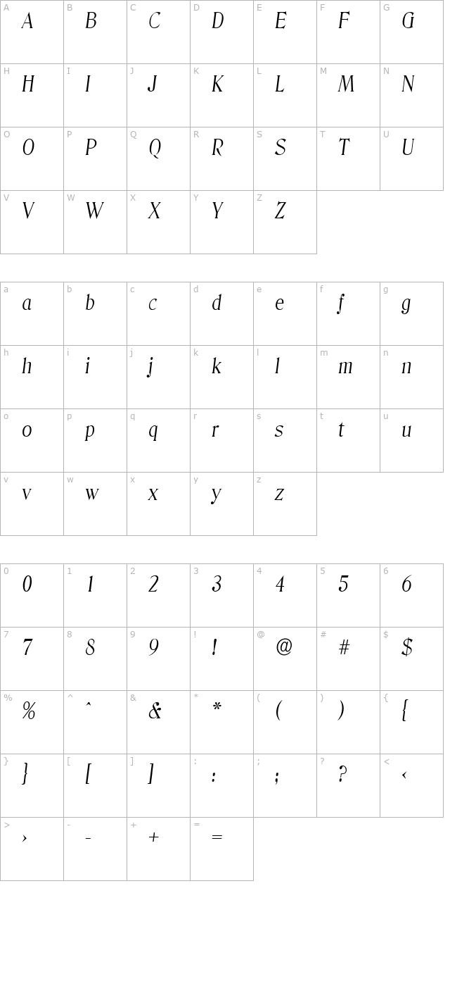 thomasbecker-light-italic character map