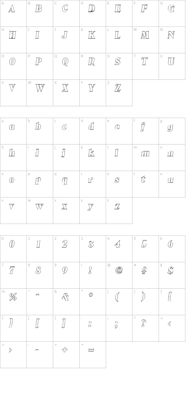 thomasbeckeroutline-black-italic character map