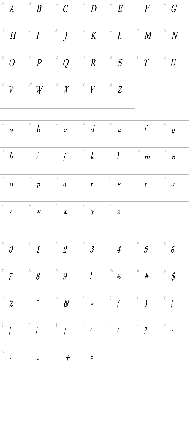 thomaspainecondensed-italic character map