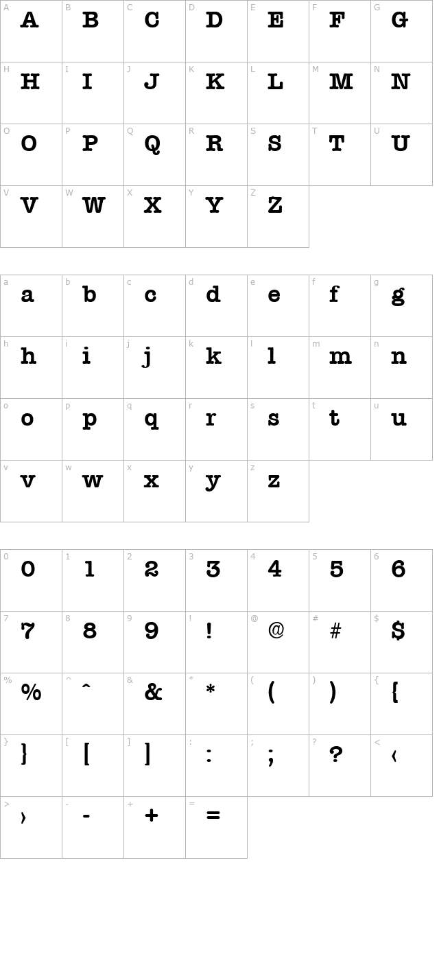 ThorBecker Bold character map