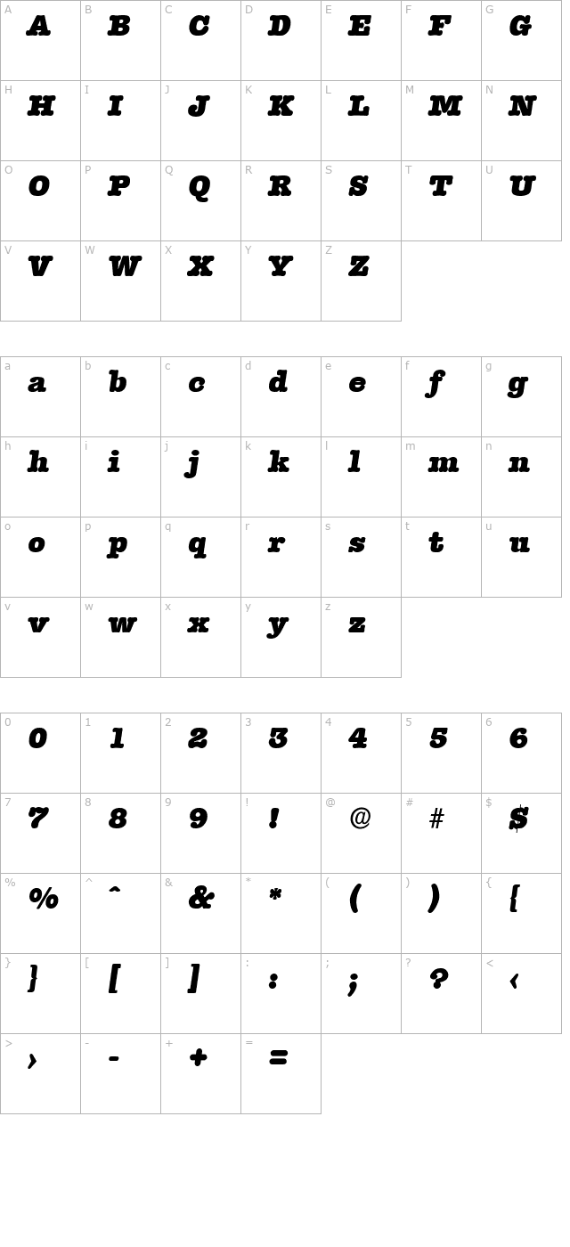 thorbecker-heavy-italic character map