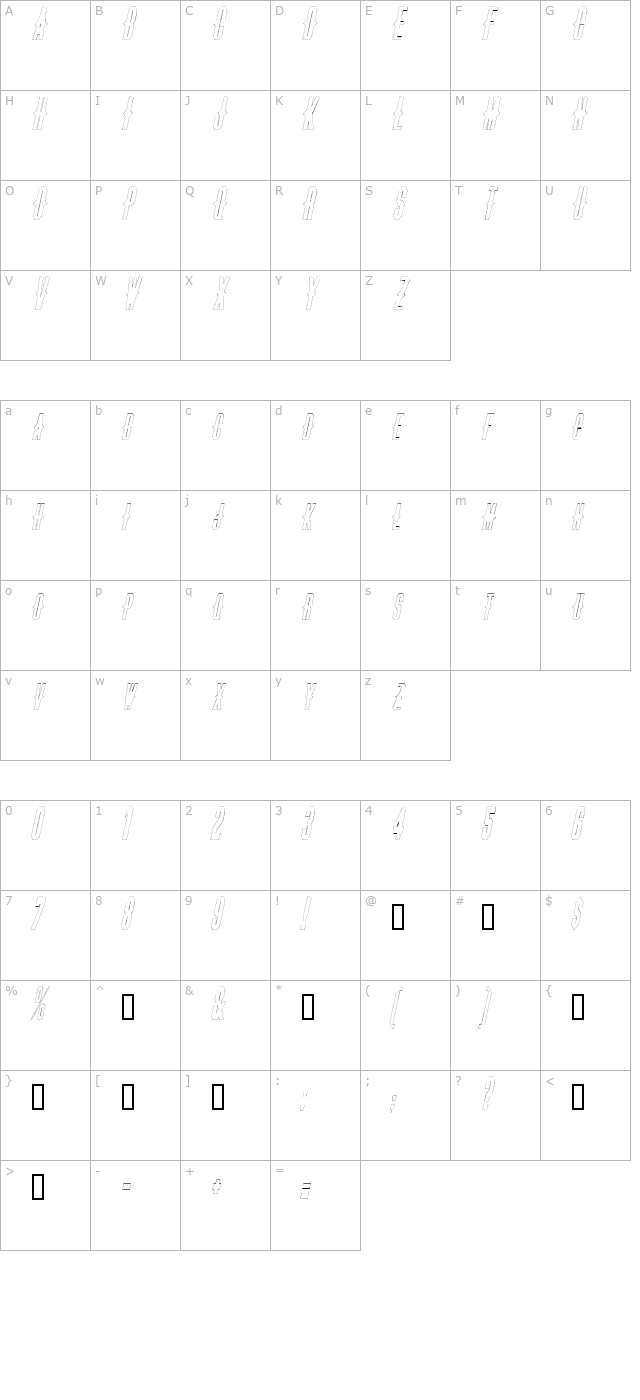 thornsoutline-oblique character map