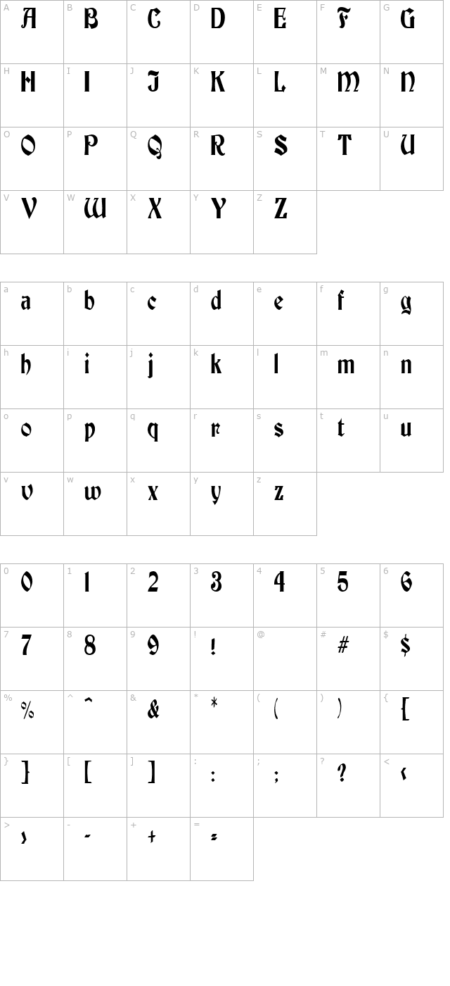 ThorntonCondensed character map