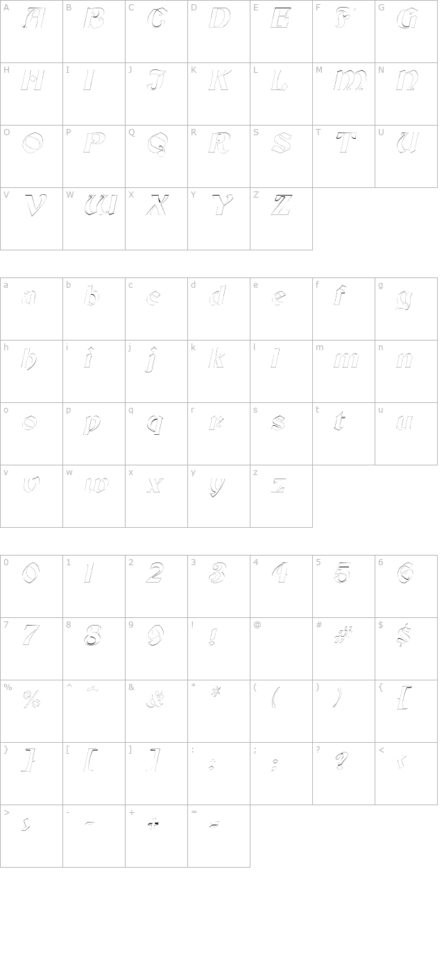 thorntonoutline-italic character map