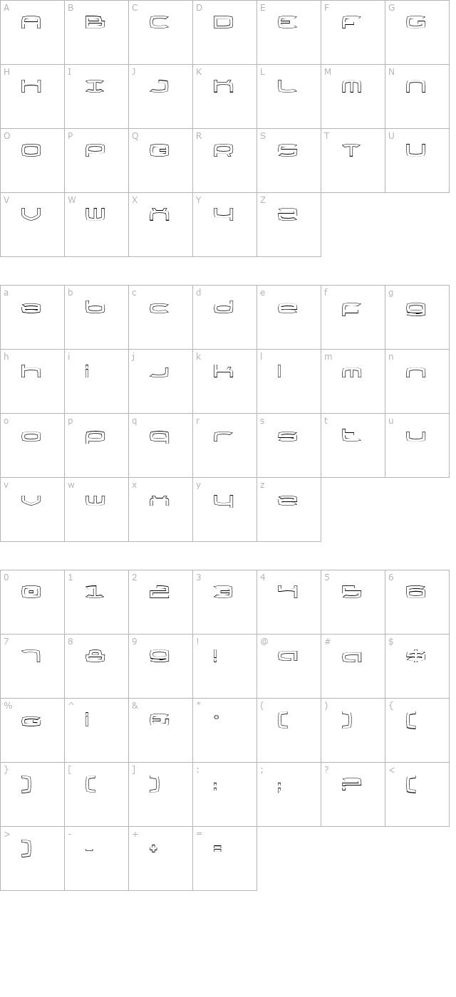 Thundergod Outline character map