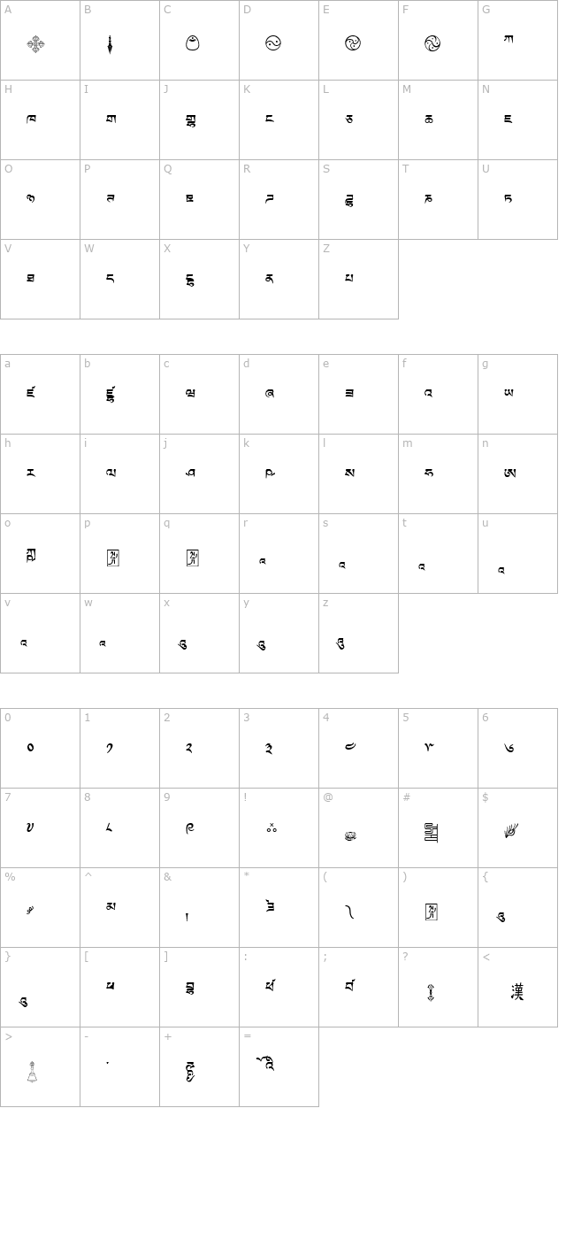 TibetanMachineWeb9 character map