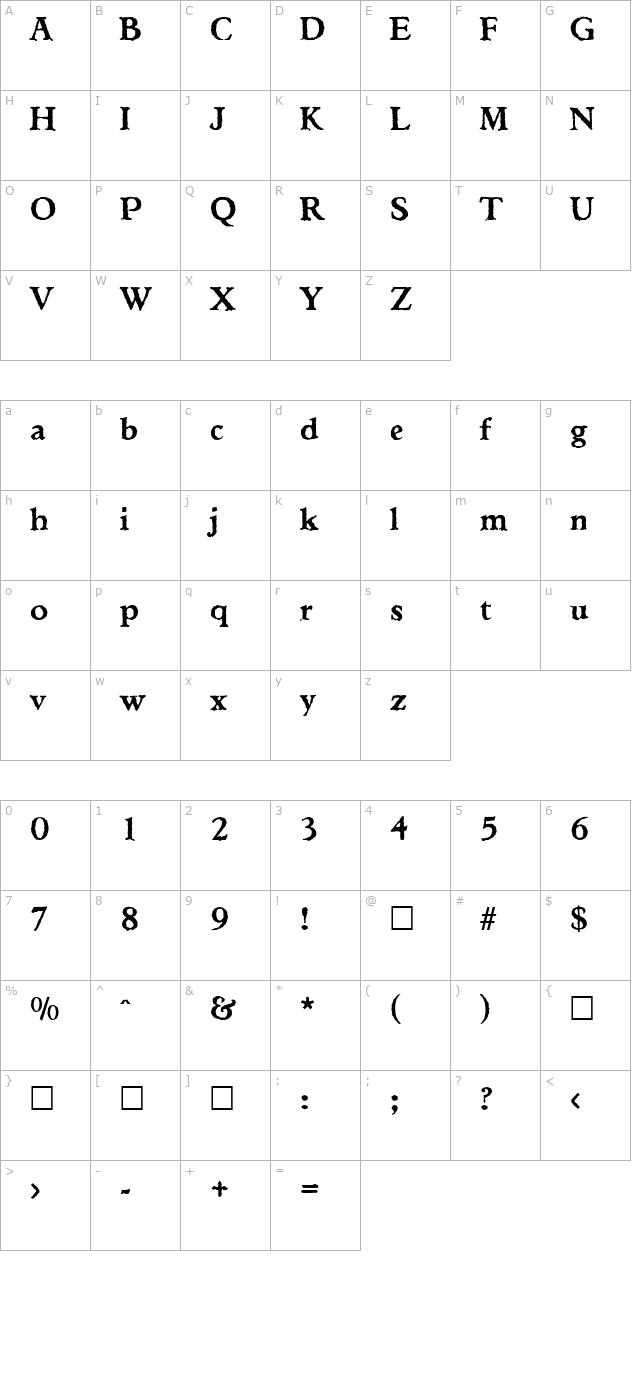 Ticonderoga Regular character map