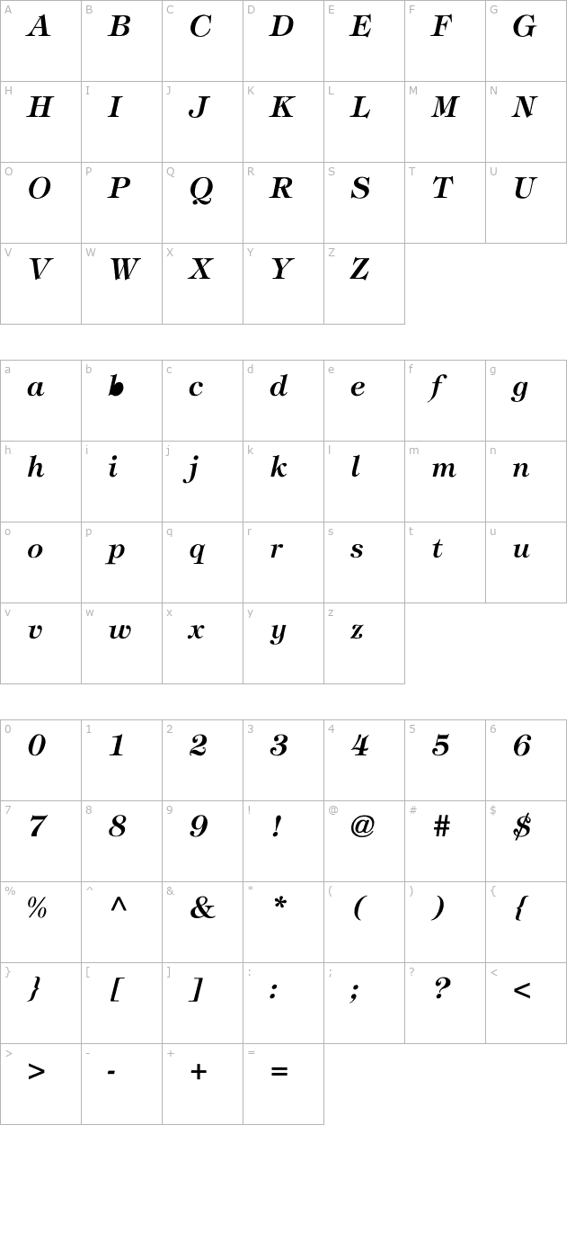 Tiffany-BoldItalic character map